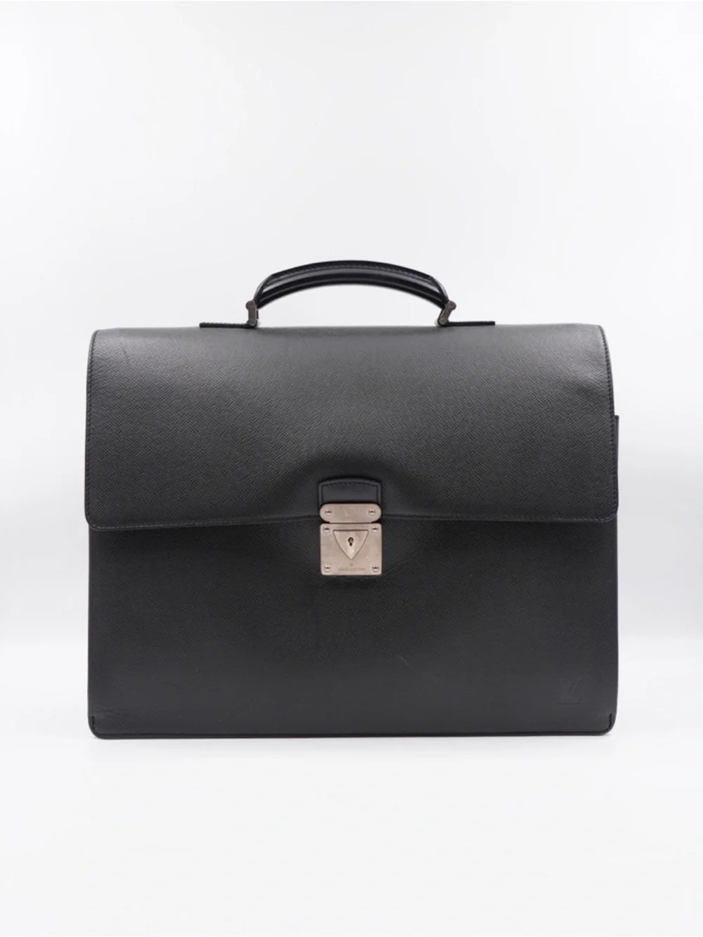 Louis Vuitton Briefcase Black Textured Leather Briefcase with Silver Lock